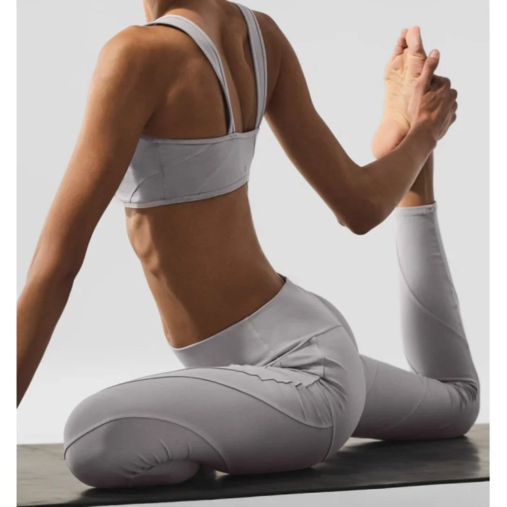 BUNDLE Alo Washed Alosoft Sunray Bra & High-Waist Legging Grey Sky Wash SET XS